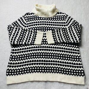 Talbots Womens Black & Off White Geo Print Button High Neck Sweater Size 3XP